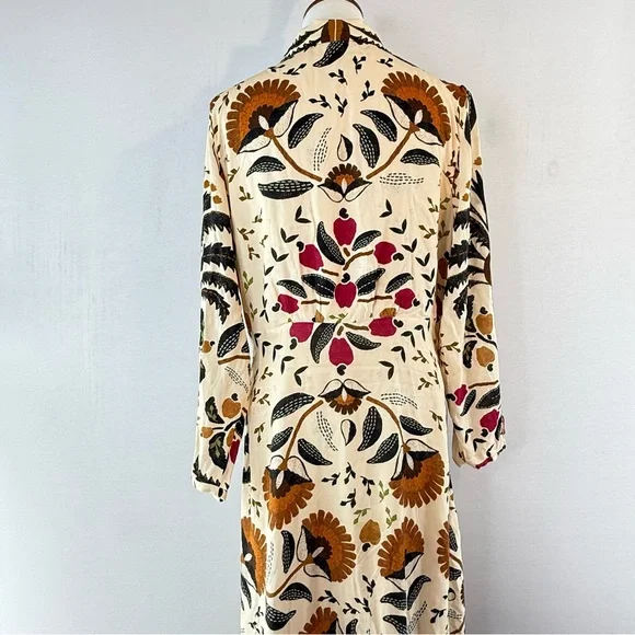 Farm Rio Palms Paradise Sand Long Sleeve V-Neck Floral Maxi Dress L - Picture 5 of 16